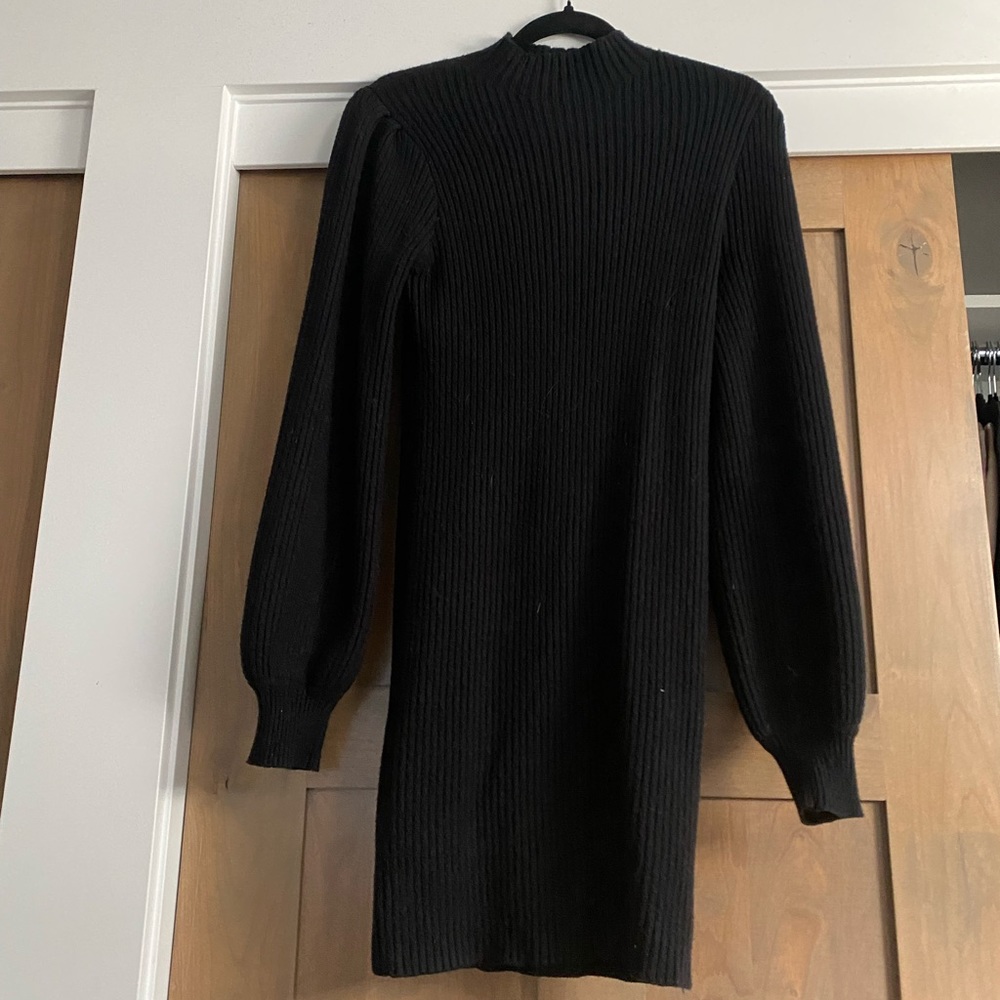 Black Sweater Dress with Balloon Sleeve